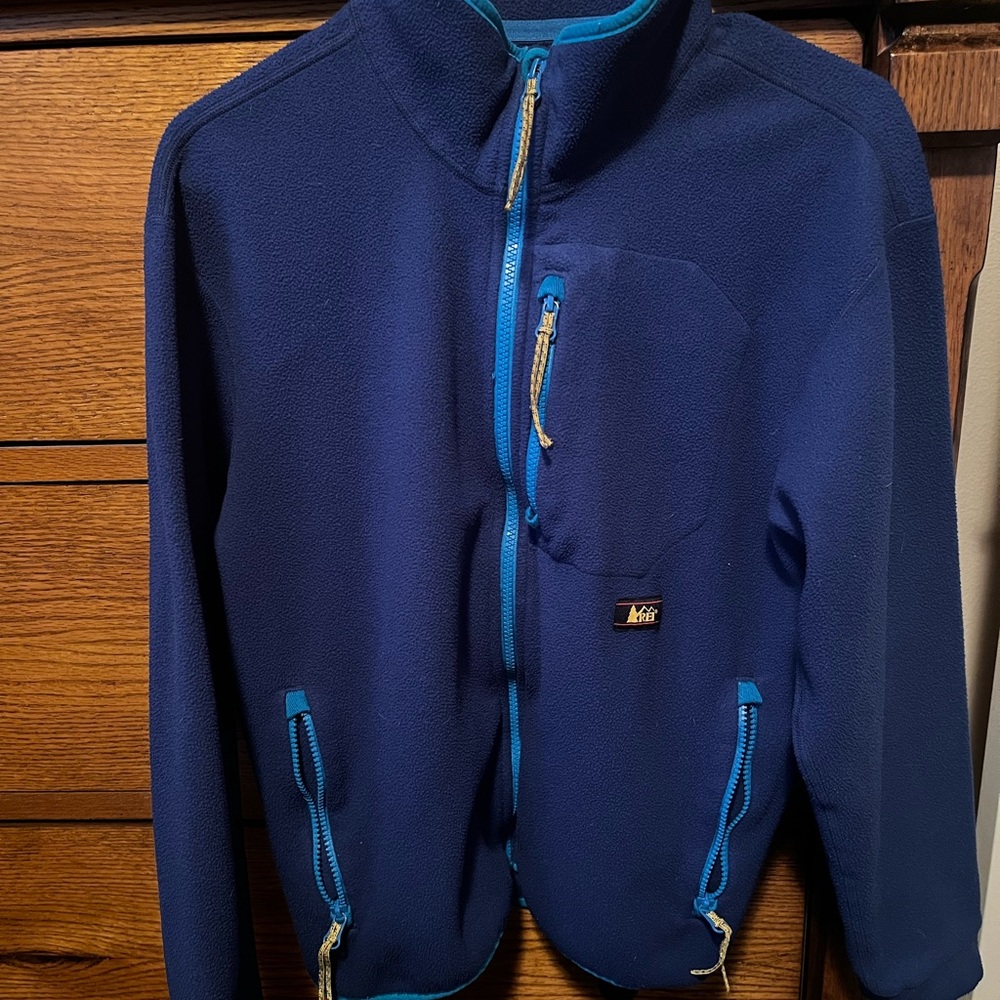 REI Navy Fleece Jacket with Aqua Accents